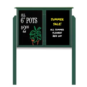 Outdoor Message Center Magnetic Black Dry Erase Board - 42" x 32" | Double Door with Posts