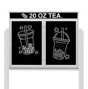 Outdoor Message Center Magnetic Black Dry Erase Board - 50" x 40" | Double Door with Header and Posts