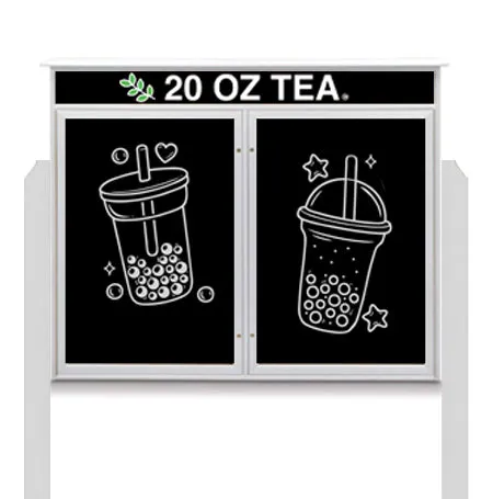 Outdoor Message Center Magnetic Black Dry Erase Board - 50" x 40" | Double Door with Header and Posts