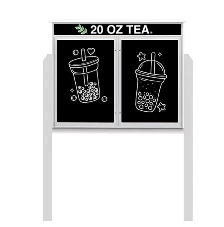 Outdoor Message Center Magnetic Black Dry Erase Board - 50" x 40" | Double Door with Header and Posts