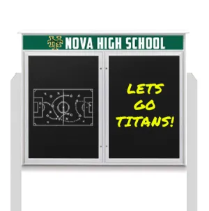 Outdoor Message Center Magnetic Black Dry Erase Board - 52" x 40" | Double Door with Header and Posts