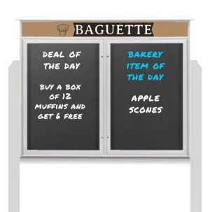 Outdoor Message Center Magnetic Black Dry Erase Board - 60" x 24" | Double Door with Header and Posts