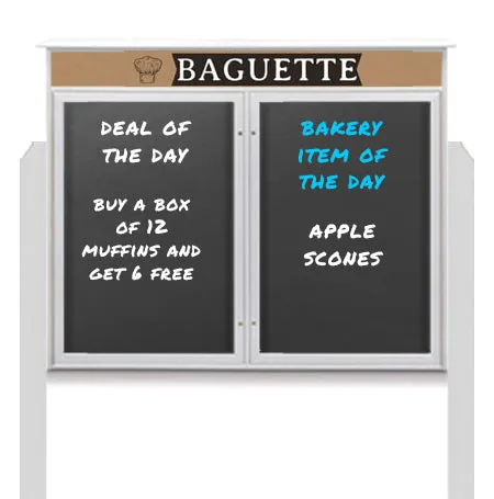 Outdoor Message Center Magnetic Black Dry Erase Board - 60" x 24" | Double Door with Header and Posts