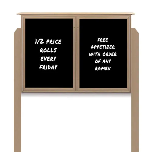 Outdoor Message Center Magnetic Black Dry Erase Board - 60" x 24" | Double Door with Posts