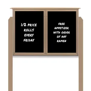Outdoor Message Center Magnetic Black Dry Erase Board - 60" x 24" | Double Door with Posts