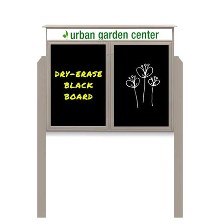 Outdoor Message Center Magnetic Black Dry Erase Board - 60" x 40" | Double Door with Header and Posts