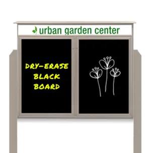 Outdoor Message Center Magnetic Black Dry Erase Board - 60" x 40" | Double Door with Header and Posts