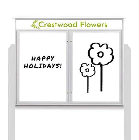 Outdoor Message Center Magnetic White Dry Erase Board - 45" x 30" | Double Door with Header and Posts