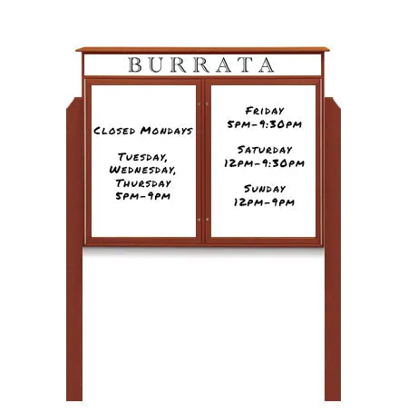 Outdoor Message Center Magnetic White Dry Erase Board - 45" x 30" | Double Door with Header and Posts