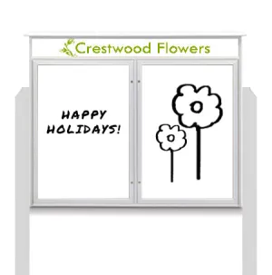 Outdoor Message Center Magnetic White Dry Erase Board - 45" x 30" | Double Door with Header and Posts