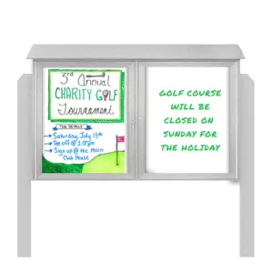Outdoor Message Center Magnetic White Dry Erase Board - 50" x 40" | Double Door with Posts