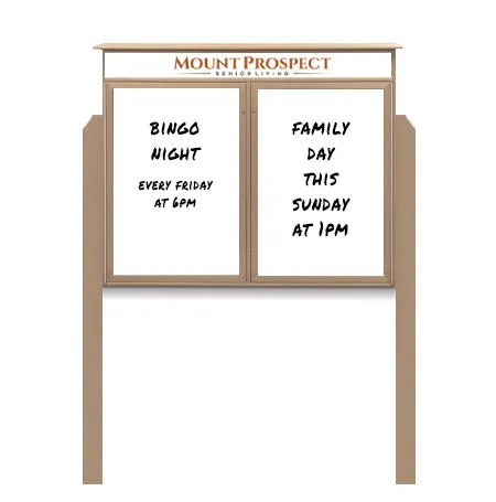 Outdoor Message Center Magnetic White Dry Erase Board - 52" x 40" | Double Door with Header and Posts