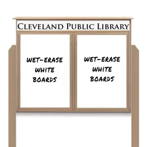 Outdoor Message Center Magnetic White Dry Erase Board - 52" x 40" | Double Door with Header and Posts
