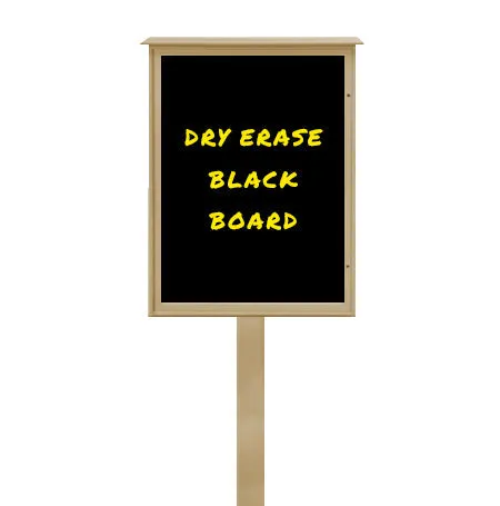 Outdoor "MINI" Standing Message Center Magnetic Black Dry Erase Board 18" x 18" (Left Hinged Single Door)