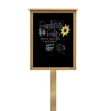 Outdoor Standing Message Center Magnetic Black Dry Erase Board - 11" x 17" Viewable Area (Left Hinged Single Door)