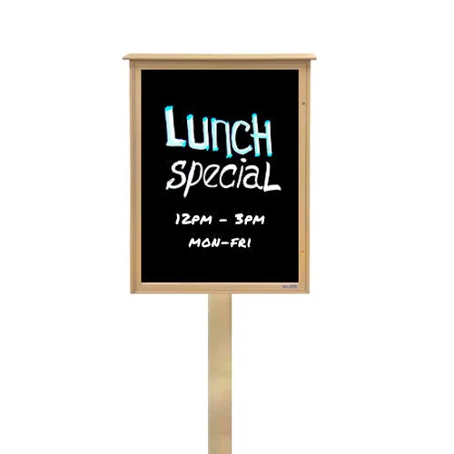 Outdoor Standing Message Center Magnetic Black Dry Erase Board - 8.5" x 14" Viewable Area (Left Hinged Single Door)