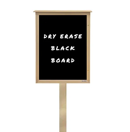 Outdoor Standing Message Center Magnetic Black Dry Erase Board - 8.5" x 14" Viewable Area (Left Hinged Single Door)