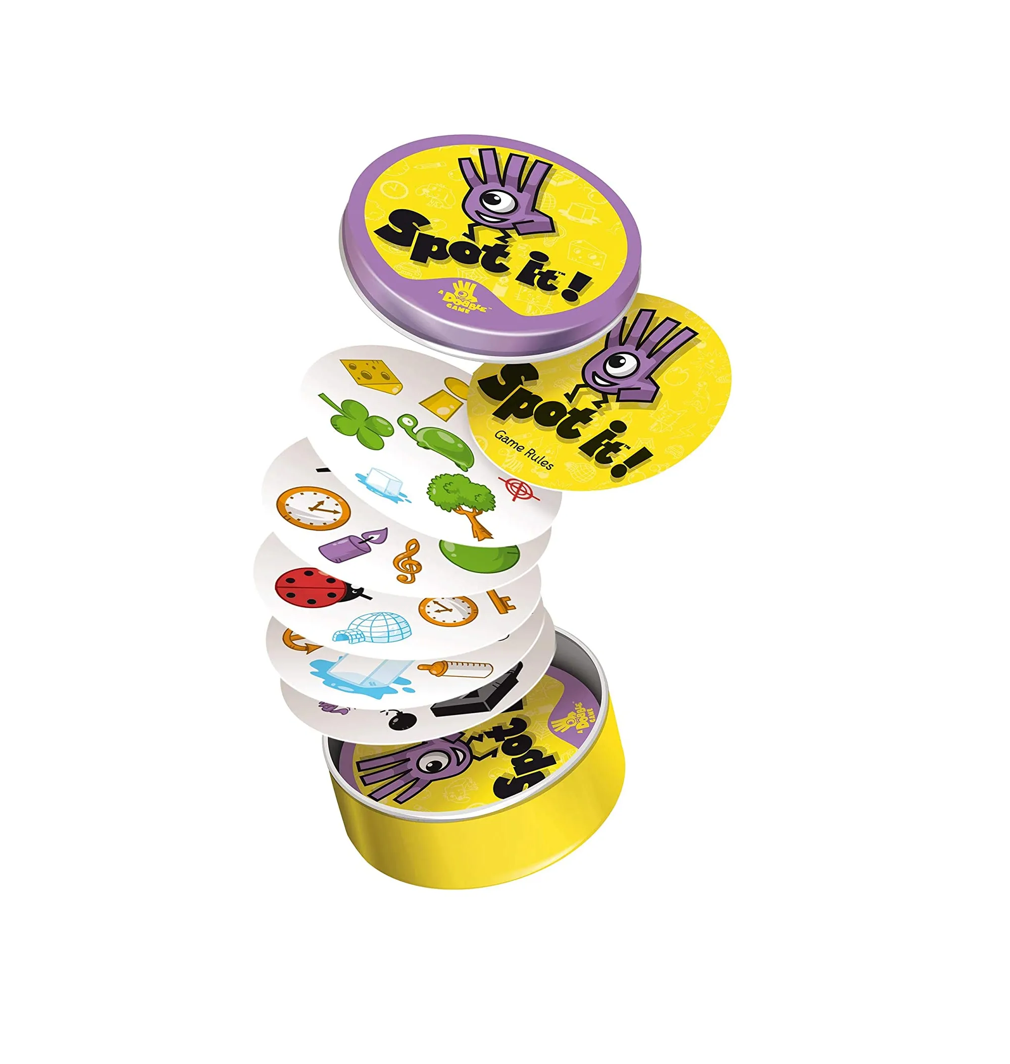 Spot It! Classic Card Game Game for Kids Age 6  2 to 8 Players Average Playtime 15 Minutes Purple and Yellow Packaging Made by Zygomatic