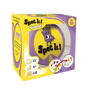 Spot It! Classic Card Game Game for Kids Age 6  2 to 8 Players Average Playtime 15 Minutes Purple and Yellow Packaging Made by Zygomatic