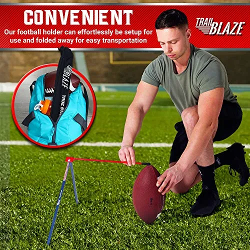 Trailblaze Football Kicking Tee True Strike Pro | Football Kicking Stand | Football Tee Holder Compatible for All Ball Sizes | Super Strong Portable Football Field Goal Stand with Improvement Tracker