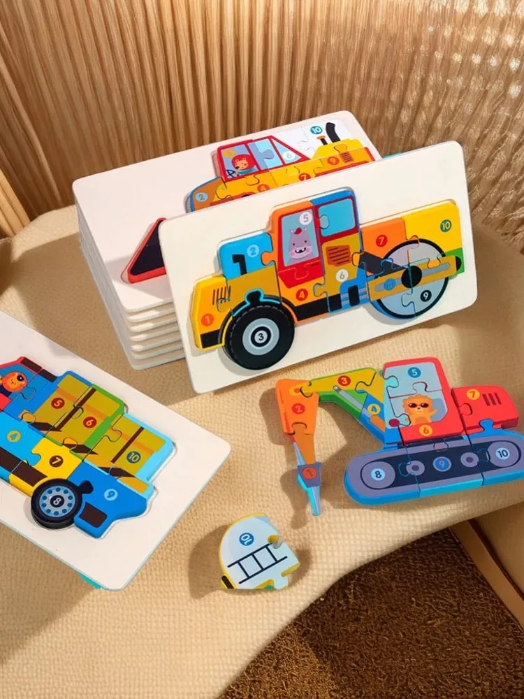 Trucks & Diggers Wooden Numbered Puzzles - Assorted Designs
