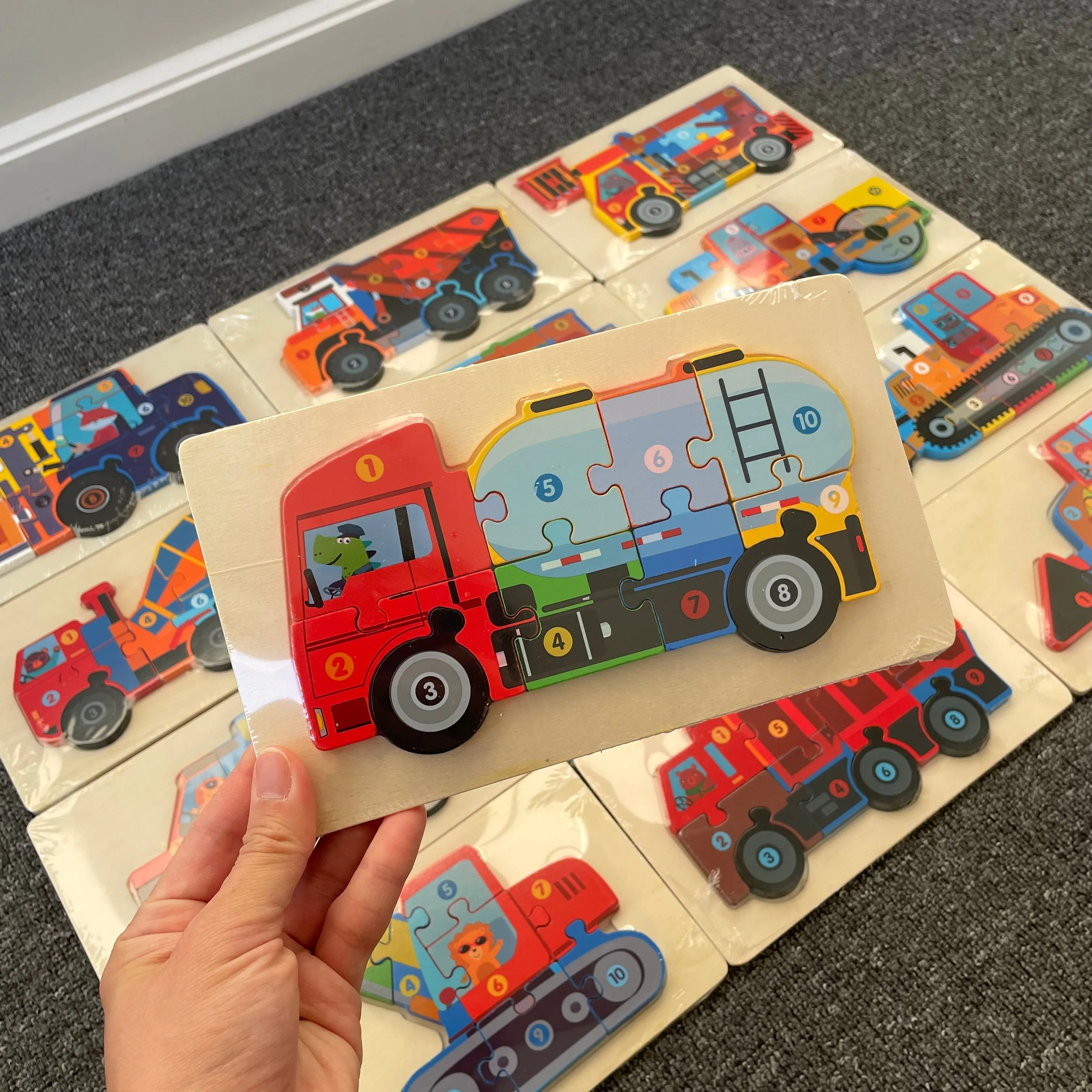 Trucks & Diggers Wooden Numbered Puzzles - Assorted Designs