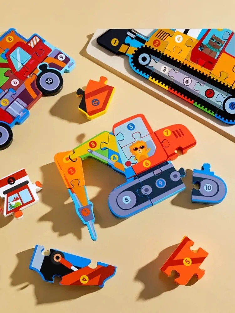 Trucks & Diggers Wooden Numbered Puzzles - Assorted Designs
