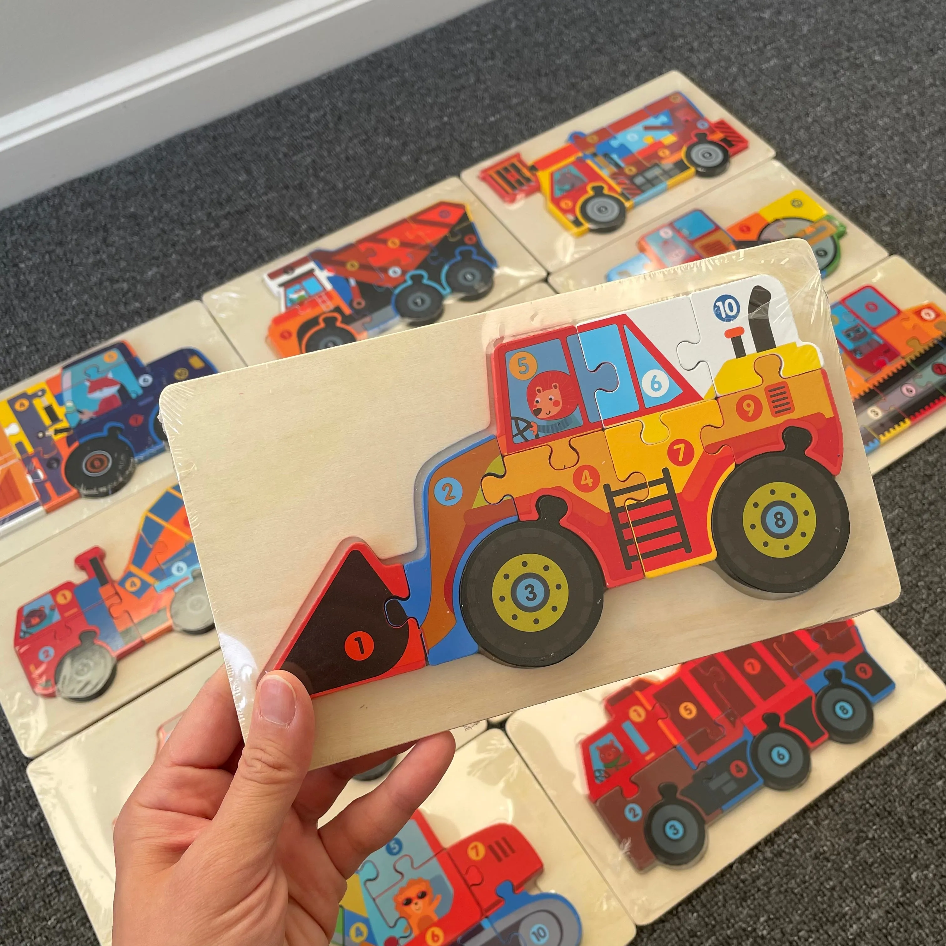 Trucks & Diggers Wooden Numbered Puzzles - Assorted Designs
