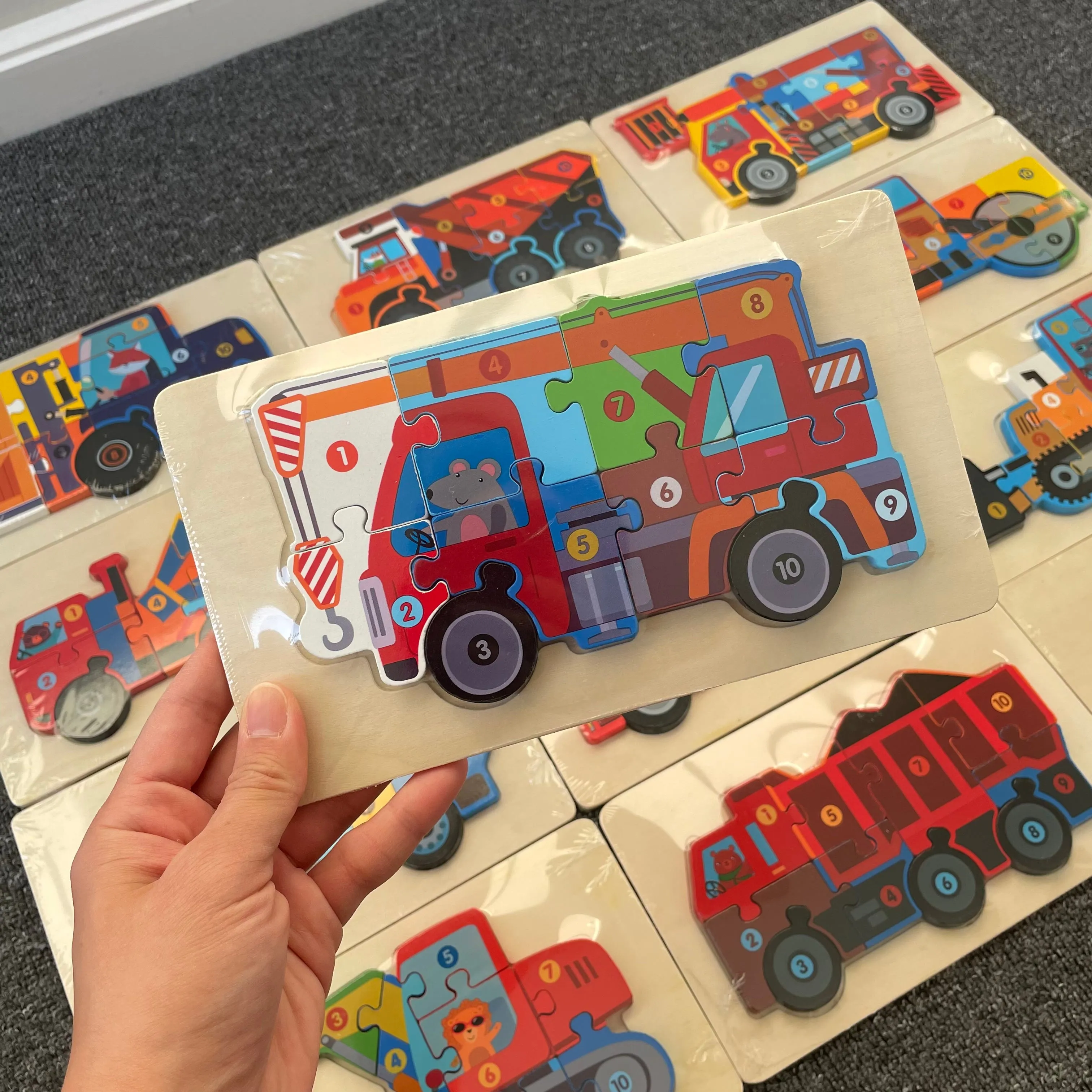 Trucks & Diggers Wooden Numbered Puzzles - Assorted Designs