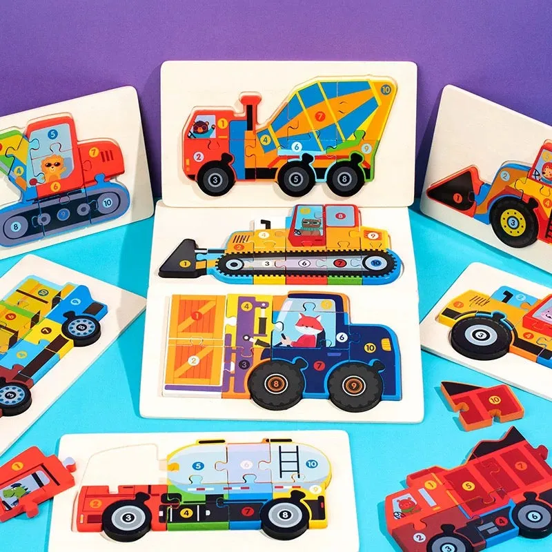 Trucks & Diggers Wooden Numbered Puzzles - Assorted Designs