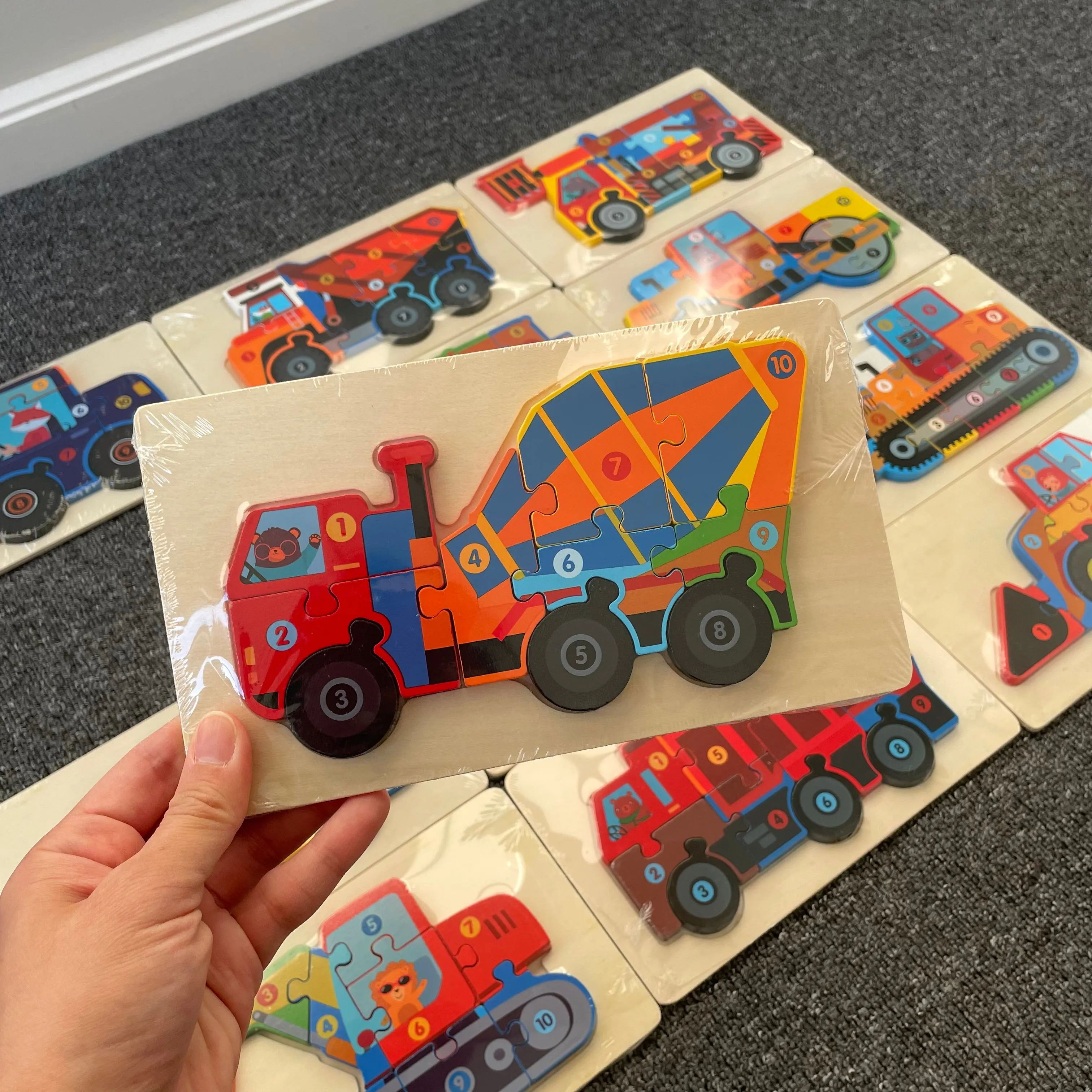 Trucks & Diggers Wooden Numbered Puzzles - Assorted Designs