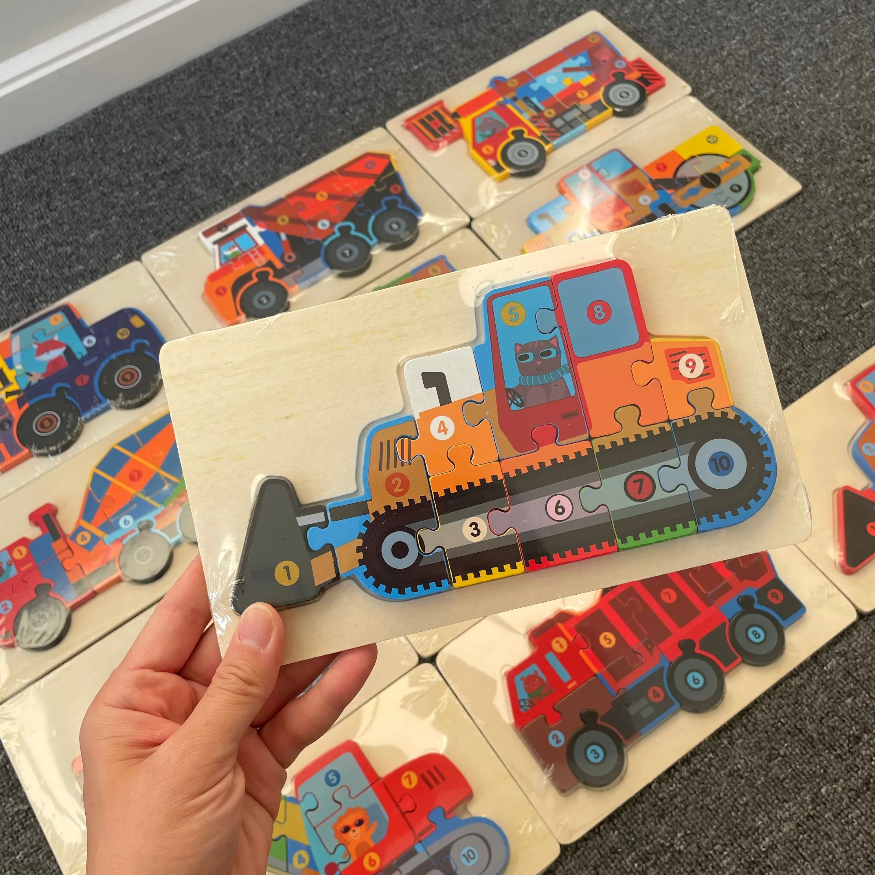 Trucks & Diggers Wooden Numbered Puzzles - Assorted Designs