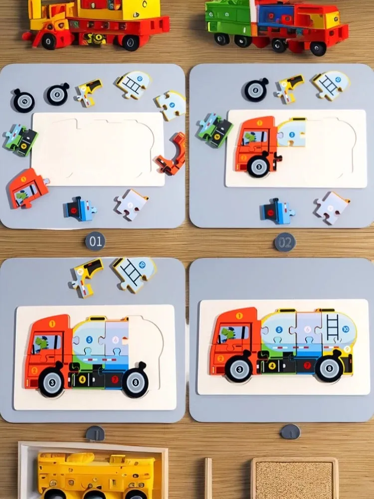 Trucks & Diggers Wooden Numbered Puzzles - Assorted Designs