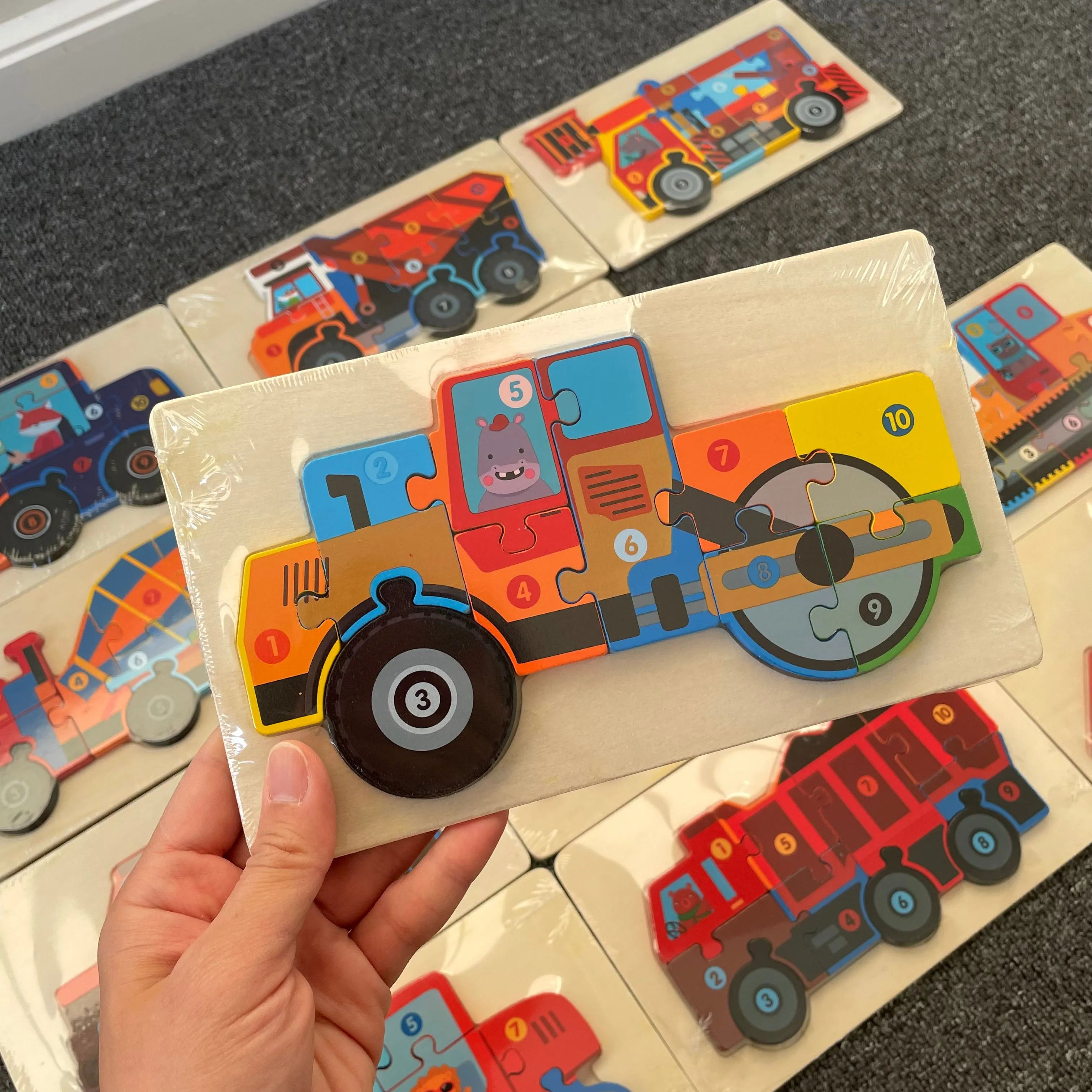 Trucks & Diggers Wooden Numbered Puzzles - Assorted Designs