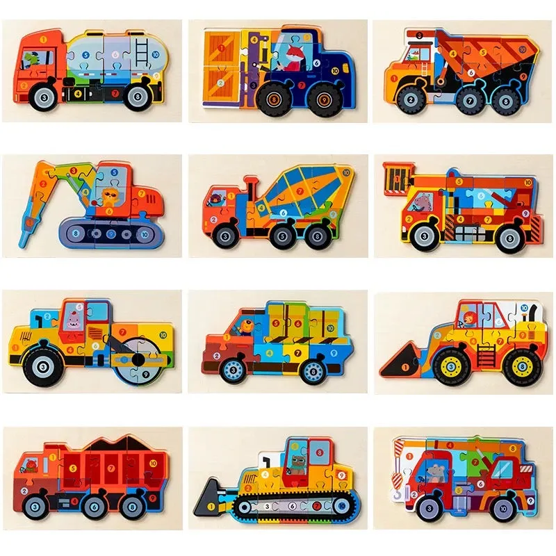 Trucks & Diggers Wooden Numbered Puzzles - Assorted Designs