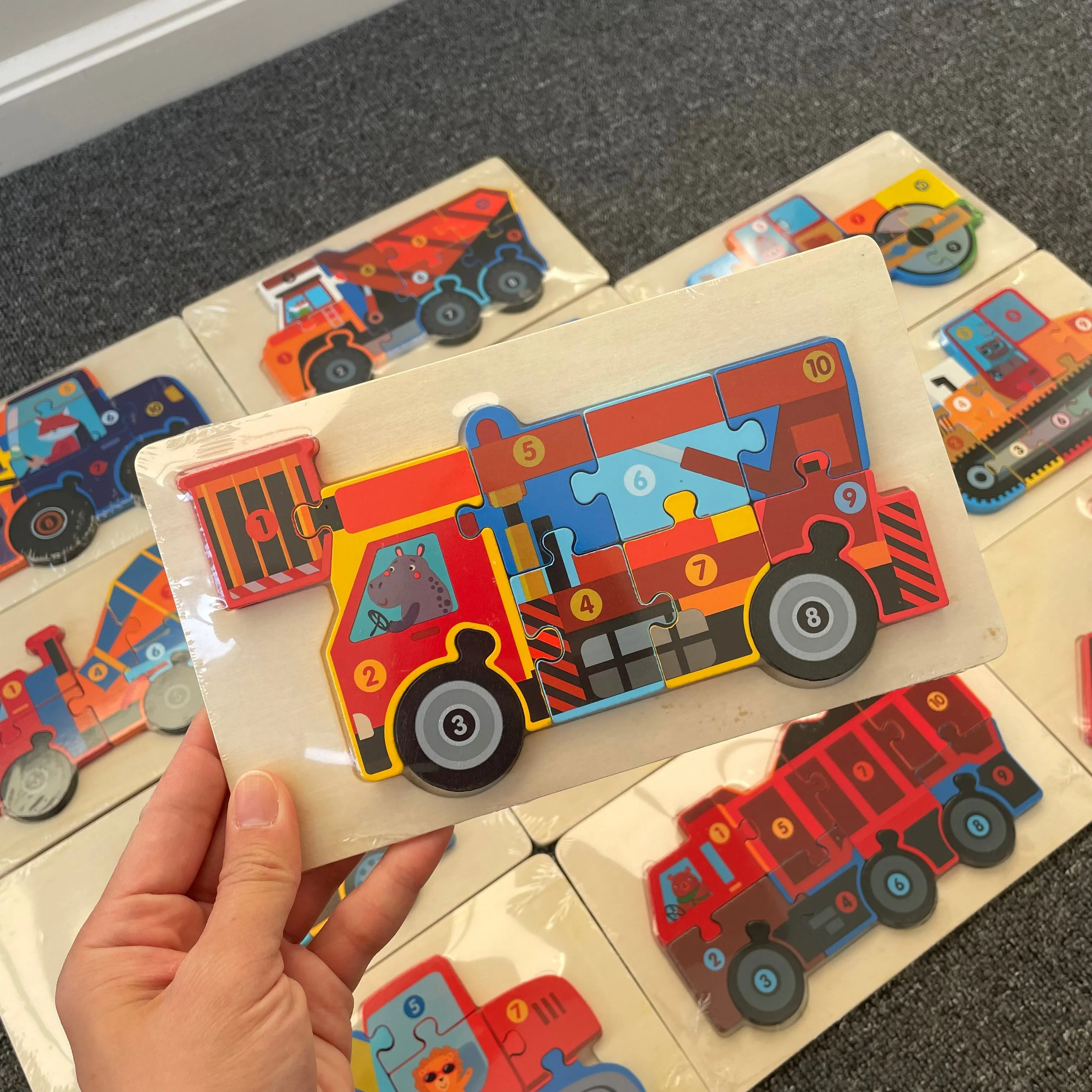 Trucks & Diggers Wooden Numbered Puzzles - Assorted Designs