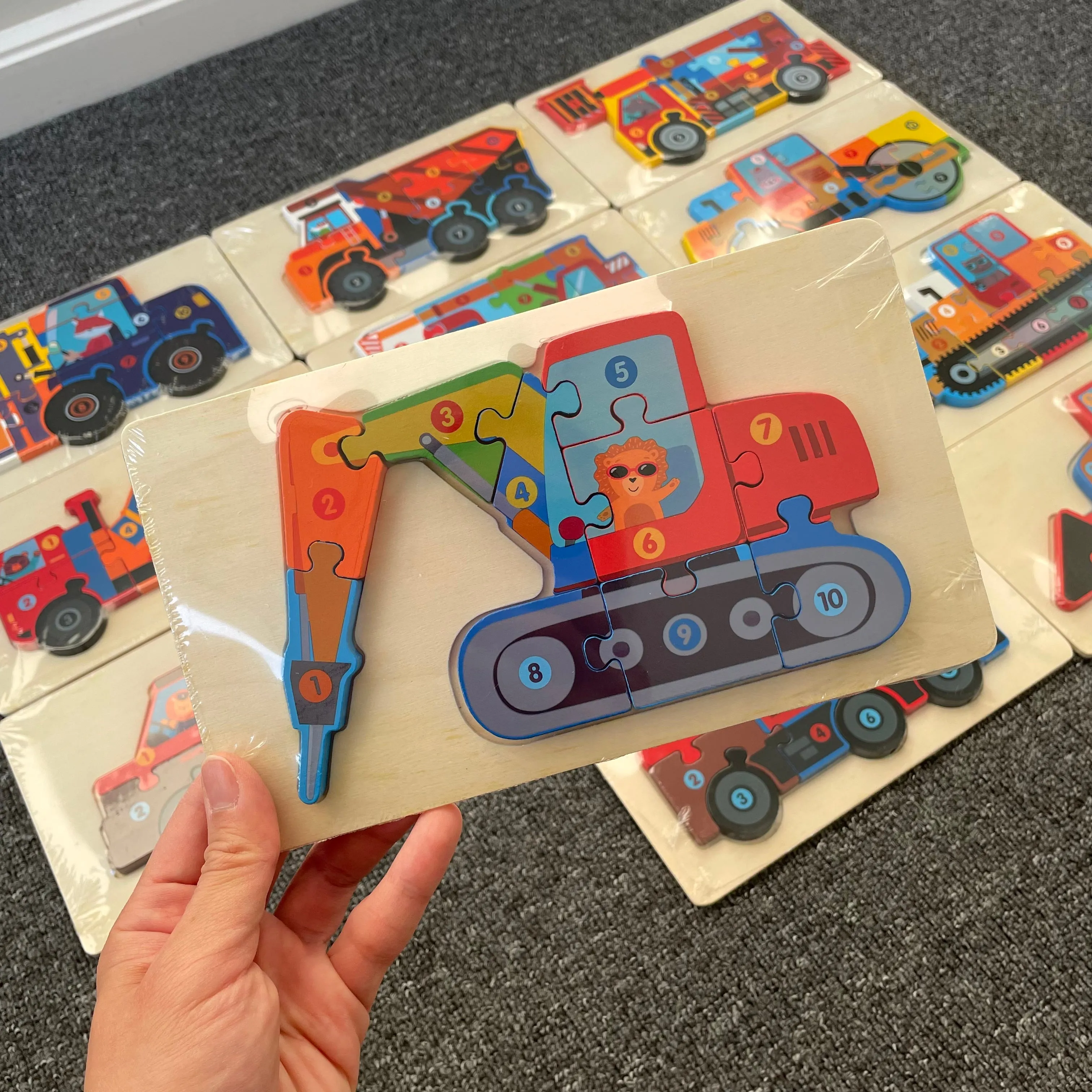 Trucks & Diggers Wooden Numbered Puzzles - Assorted Designs