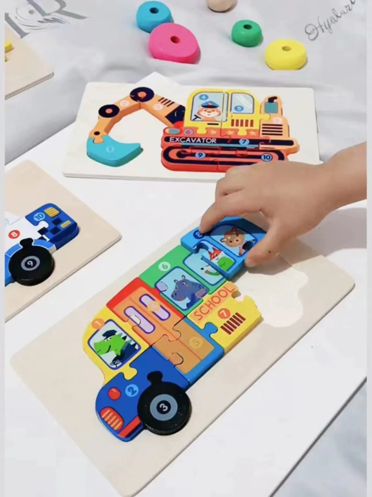 Trucks & Diggers Wooden Numbered Puzzles - Assorted Designs