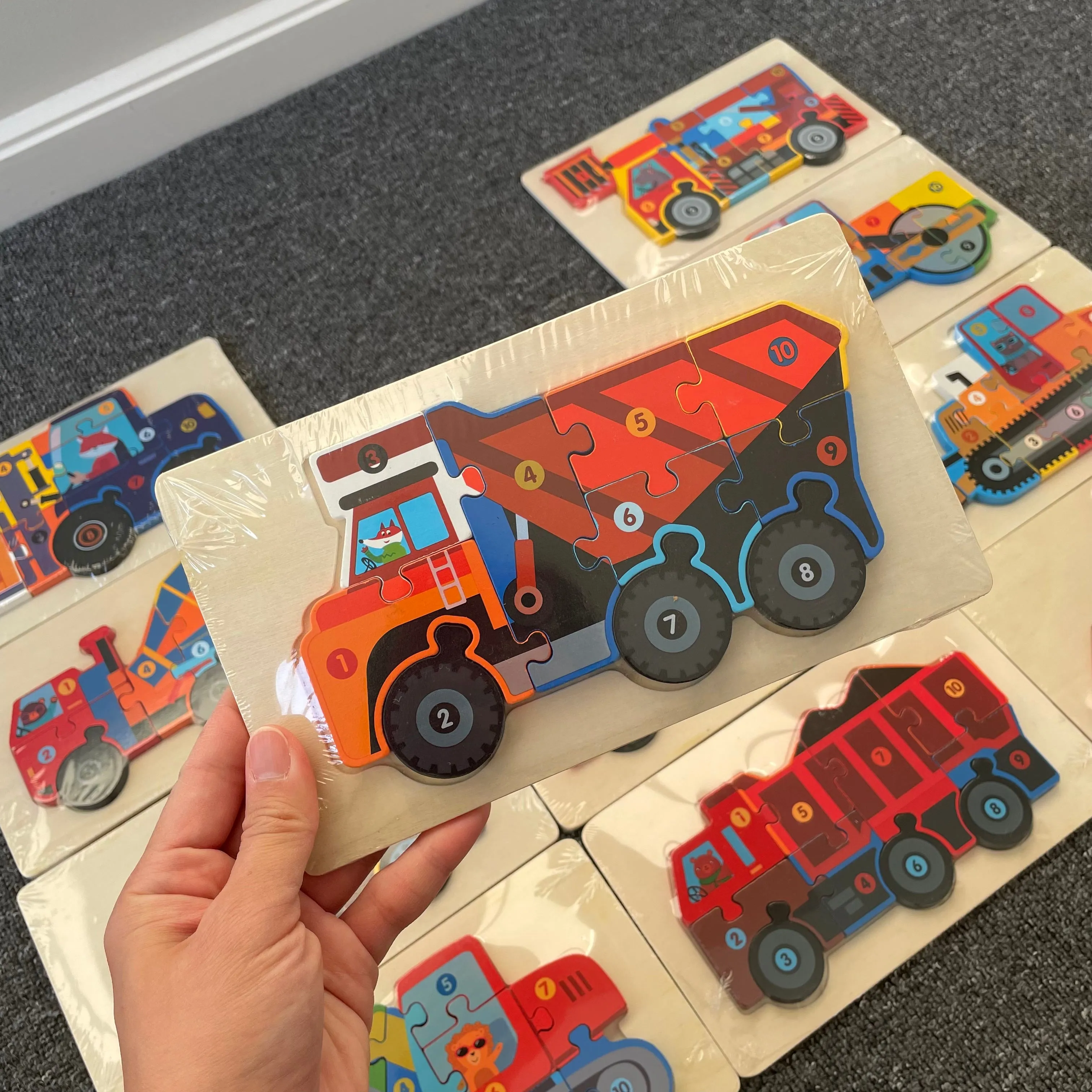 Trucks & Diggers Wooden Numbered Puzzles - Assorted Designs