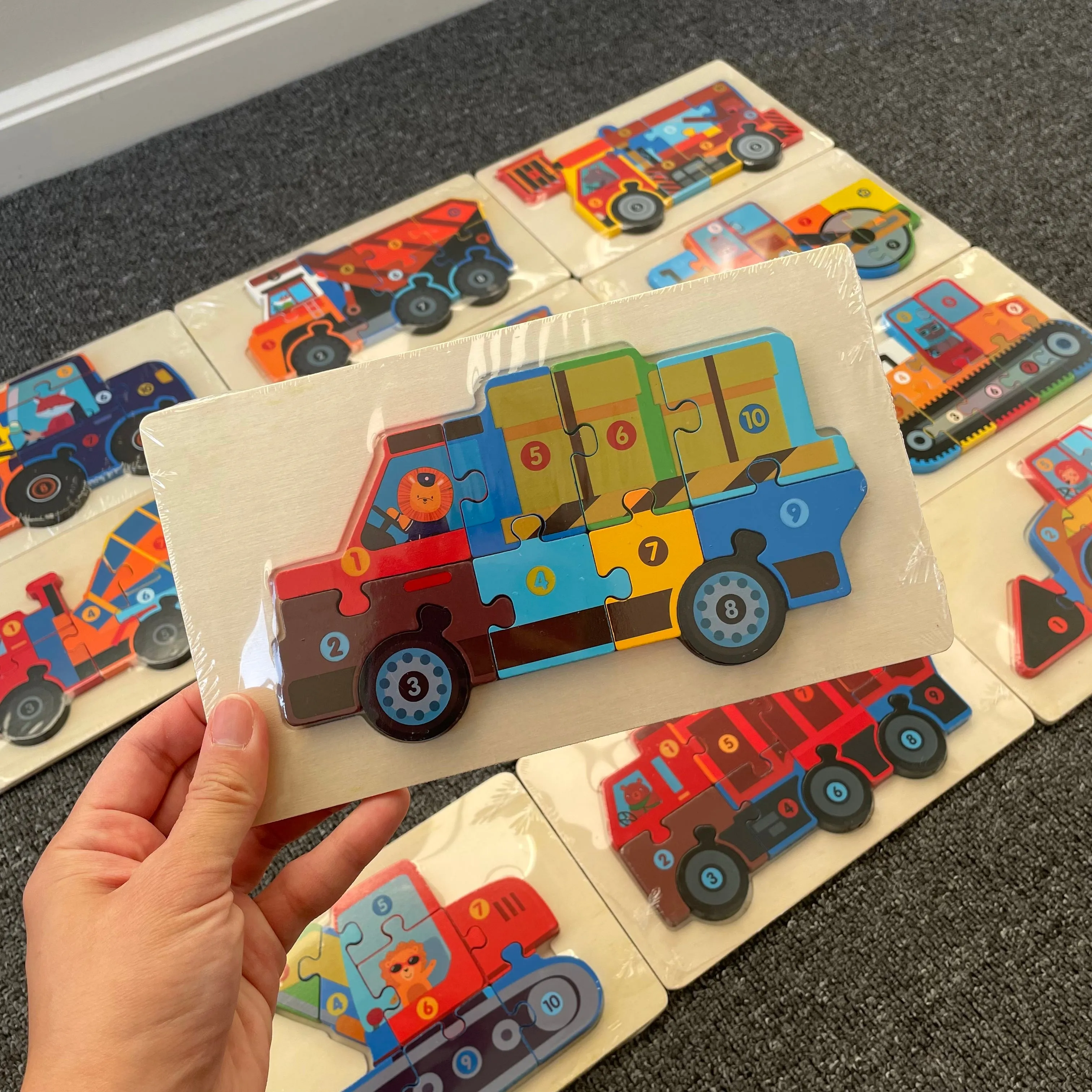 Trucks & Diggers Wooden Numbered Puzzles - Assorted Designs