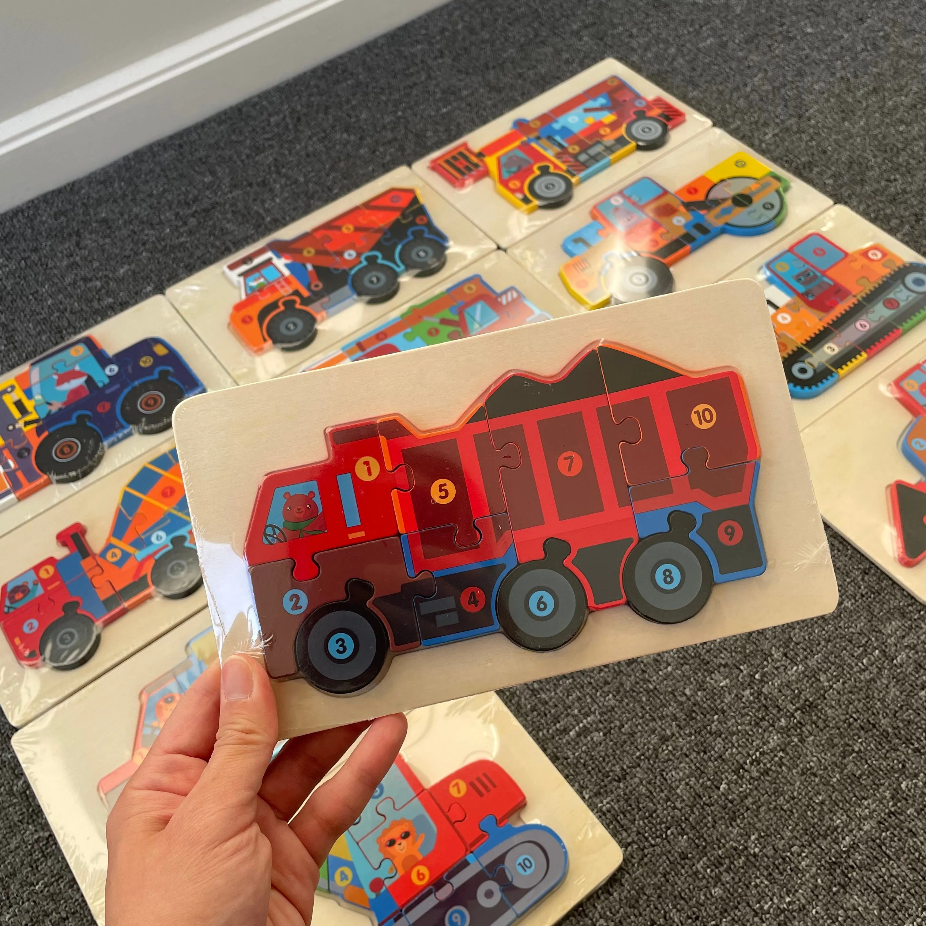 Trucks & Diggers Wooden Numbered Puzzles - Assorted Designs