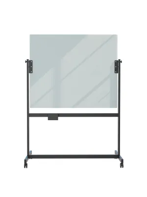 U Brands Double-Sided Magnetic Glass Rolling Easel, White, 47" x 35"