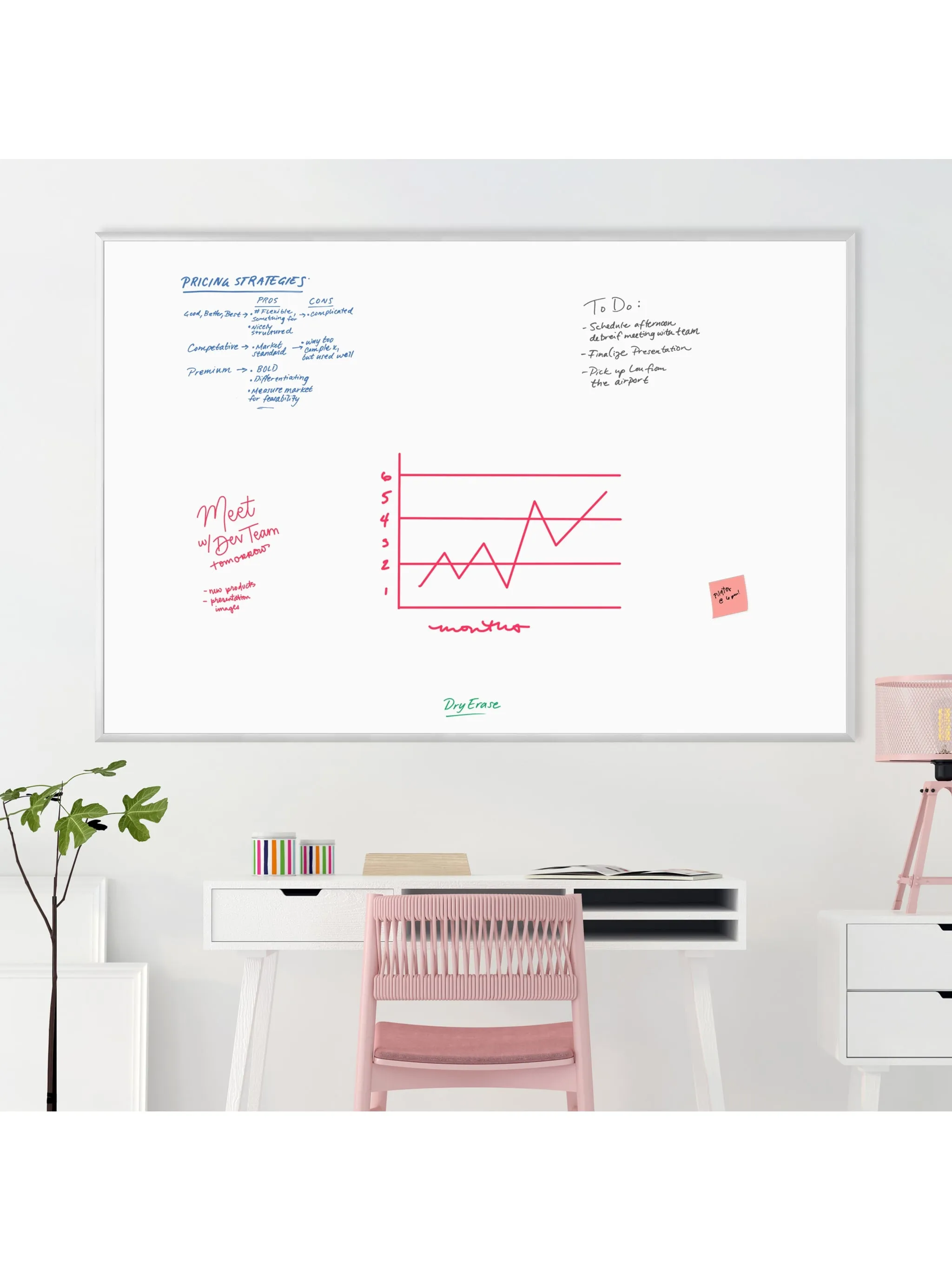 U Brands Silver Aluminum Frame Melamine Dry Erase Board, White, 70" x 47"