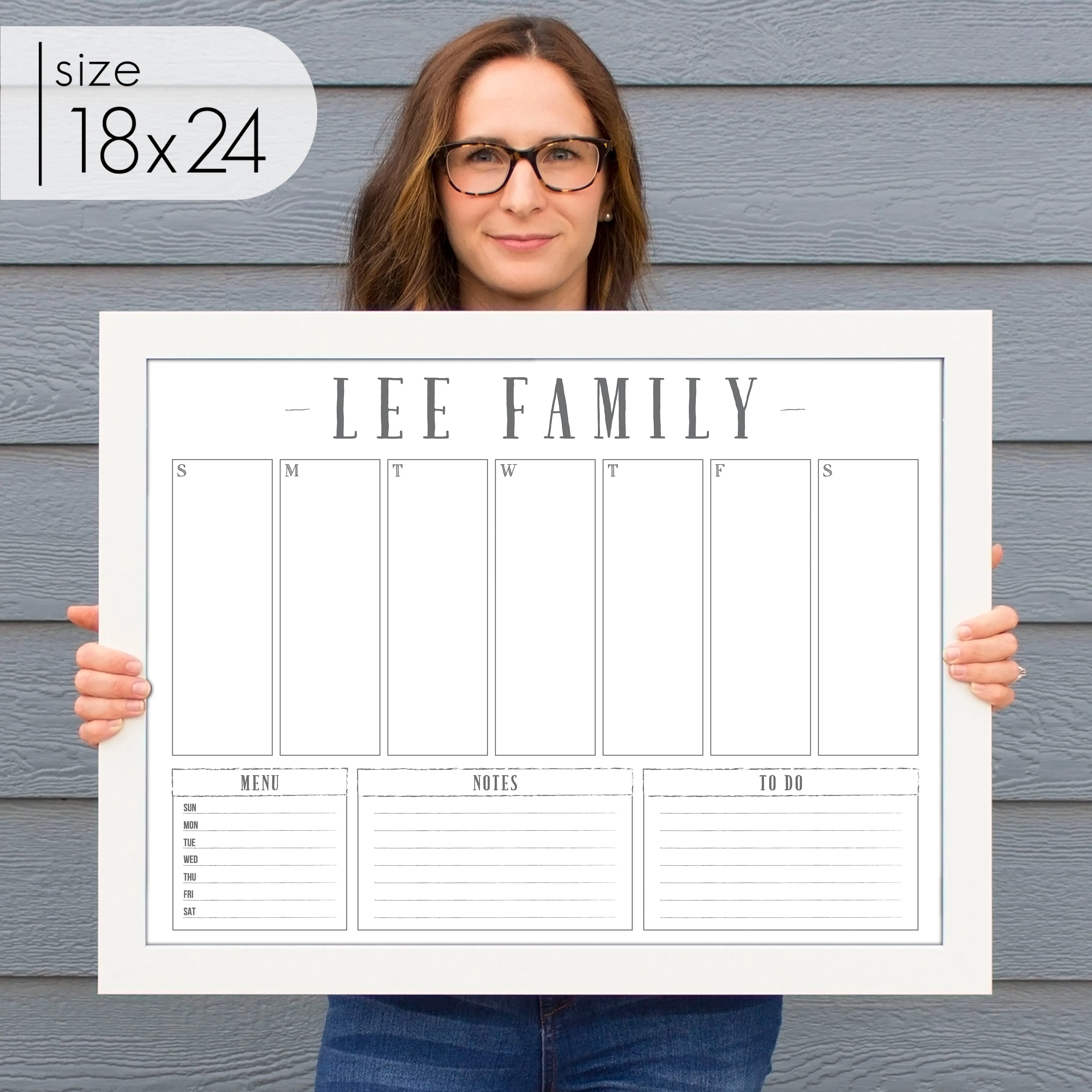 Weekly Framed Whiteboard Calendar   3 sections | Horizontal Swanson
