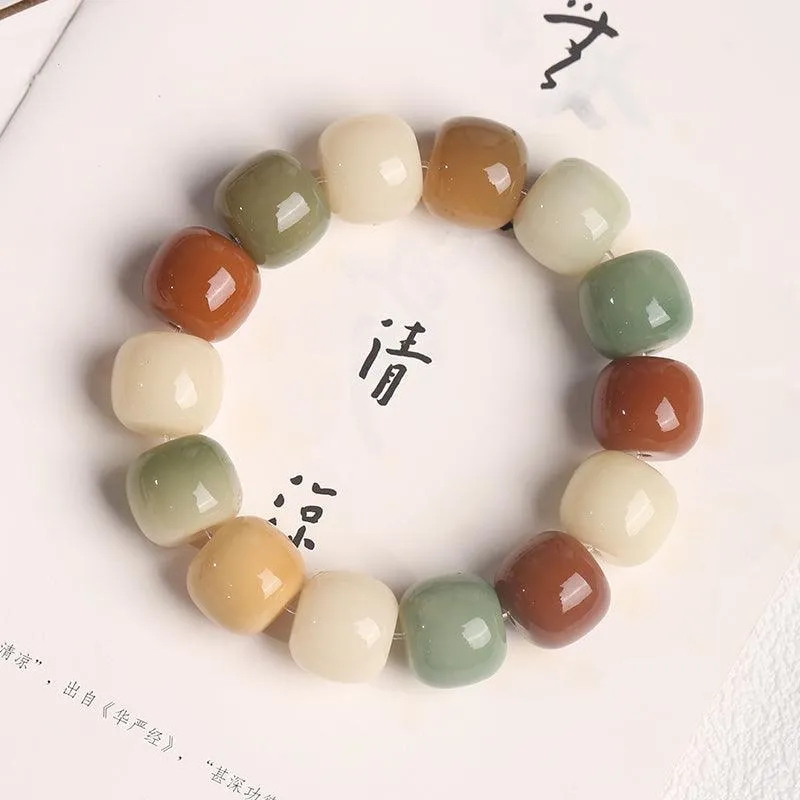 Women's Fashion White Jade Bodhi Root Hand Bracelet