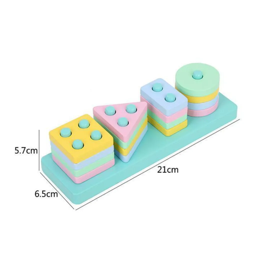 Wooden 4 Column Geometric Shapes Pastel Colors Blocks in Box